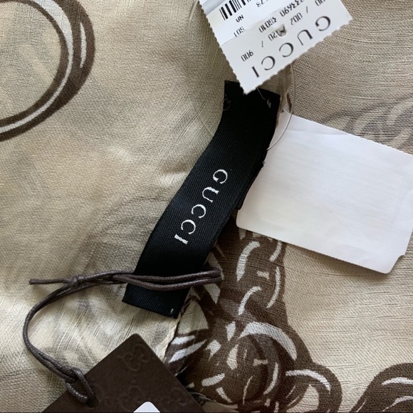 NWT Authentic Gucci Signature Print Lightweight Chiffon Silk Square Scarf Ivory - Picture 7 of 8